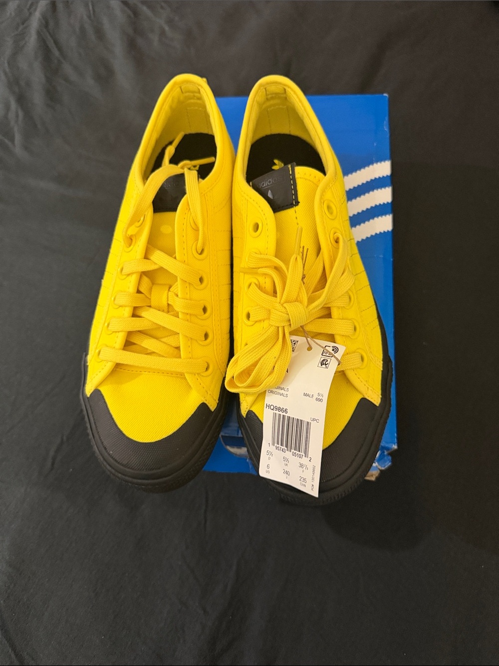 adidas Yellow Low-Top Canvas Sneakers with Black Toe